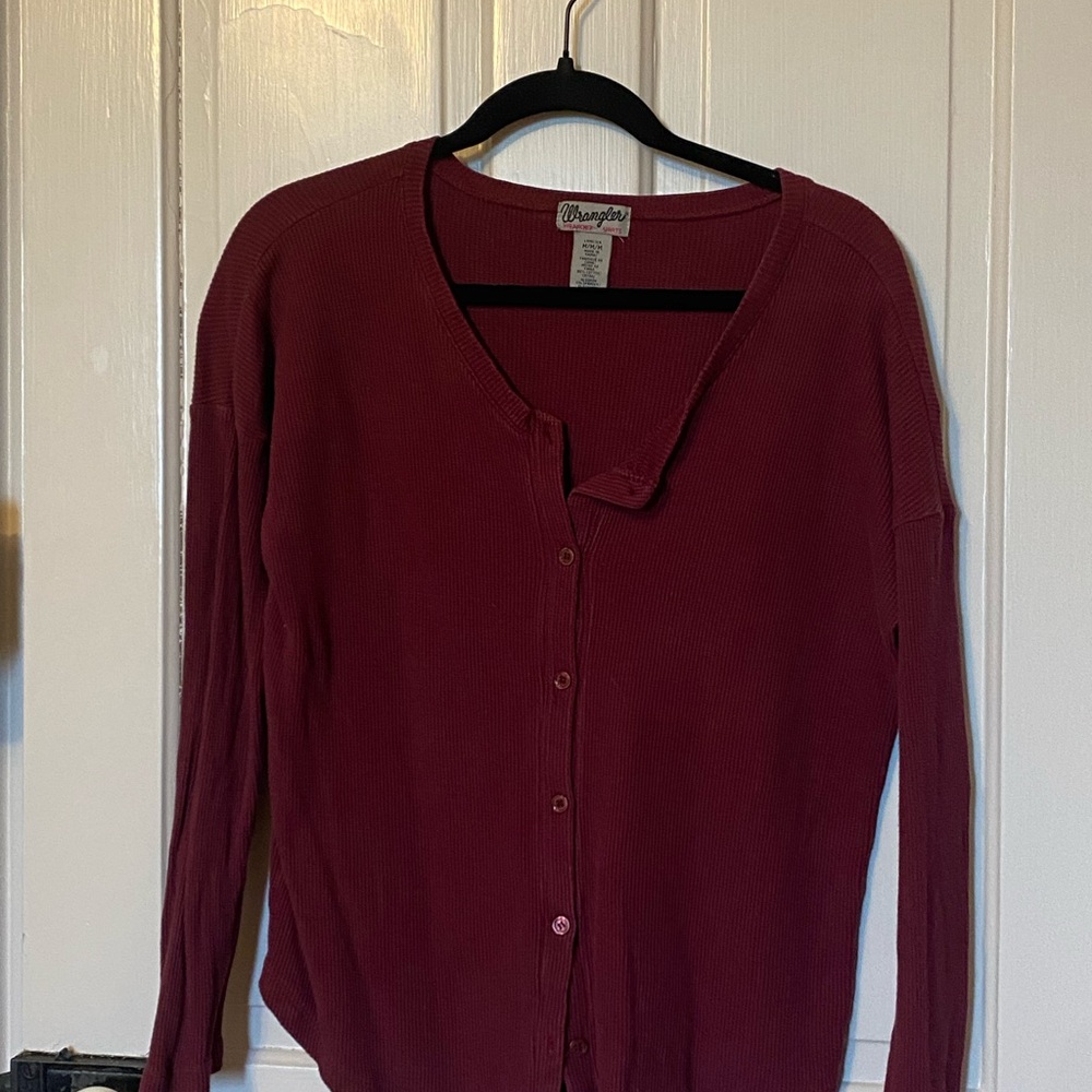Wrangler Women's Deep Burgundy Button-Up Ribbed Cardigan